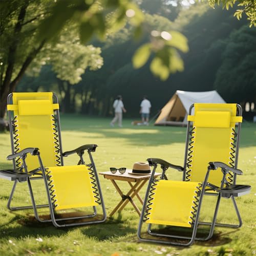 Zero Gravity Chair, Portable Outdoor Chair, Reclining Patio Lounge Chair with Adjustable Pillow and Cup Holder Trays for Outdoor, Patio, Beach, Camping, Garden, Poolside, 2 Pack, Aqua