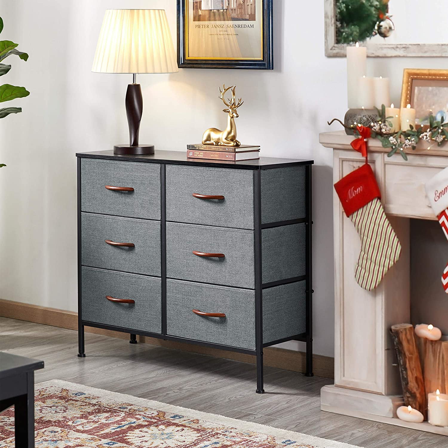 6 Drawer Fabric Organizer, Storage Drawers, Tower Organizer Unit for Hallway, Entryway, Living Room, Nursery, Sturdy Metal Frame Dark Gray