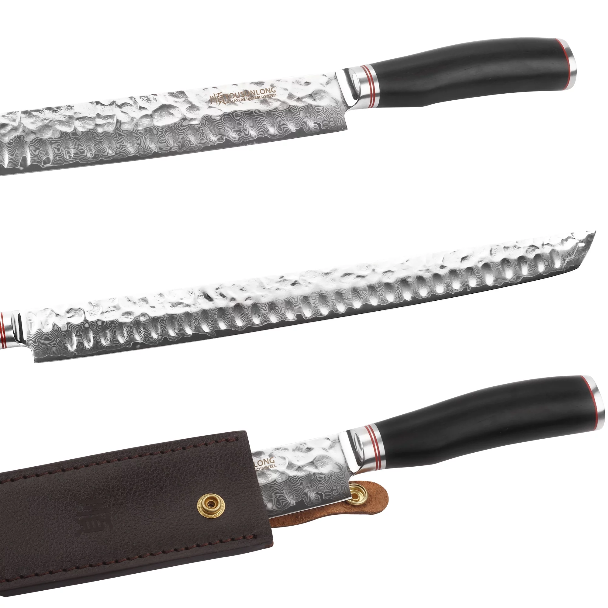 YOUSUNLONG Sakimaru Knife 15 inch - Japanese Damascus Steel Fillet Knives Natural Handle With Leather Sheath