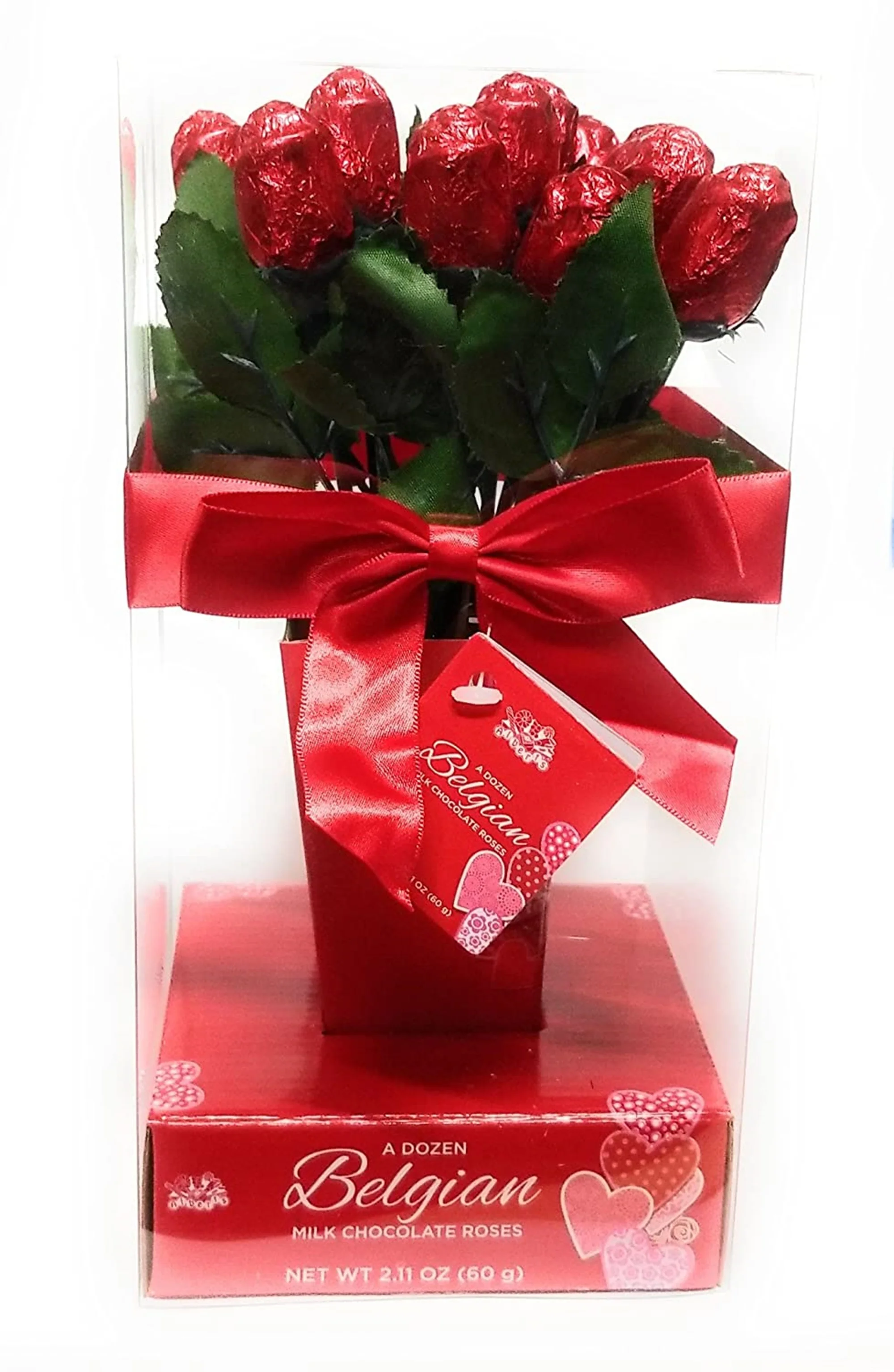 Valentines Day One Dozen Belgian Milk Chocolate Roses in Gift Box