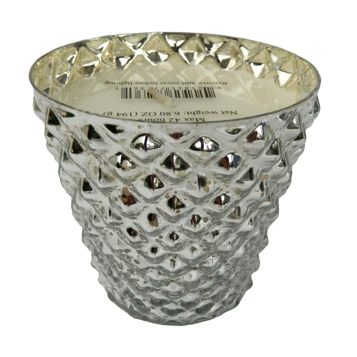 A&B Home Mini Diamond Pattern Glass Scented Soy Wax Candle - Earl Grey Scent - Silver Finish