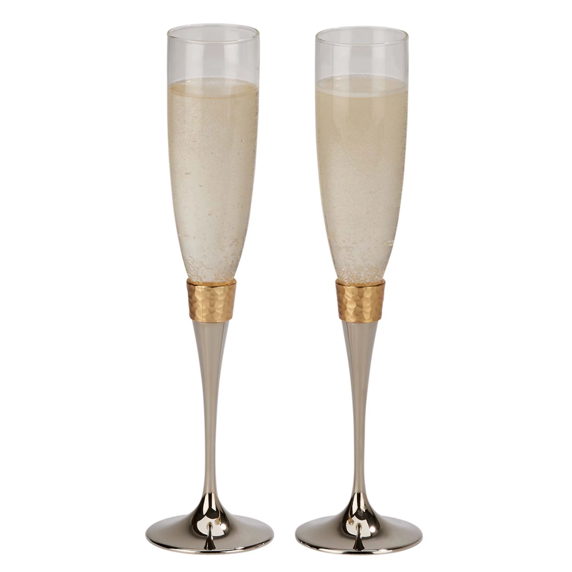 Creative Gifts International  10.5 in. Hammered Banded Flutes - Pair - Gold