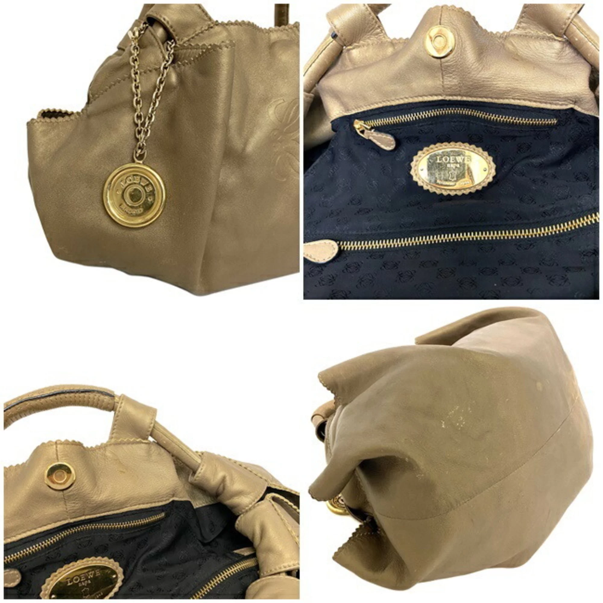 Pre-Owned Loewe Handbag Nappa Aire Gold Anagram Leather LOEWE Soft Ladies (Fair)