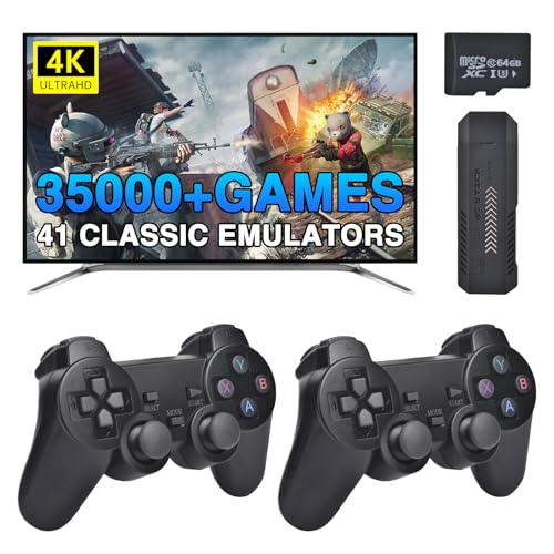 Video Games Stick,Classic Retro Gaming Console Handle with 41 Emulators 35000+ Games 4K HD TV Plug And Play 2.4G Wireless Controllers 64GB