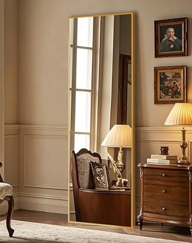 Delma Wall Full Length Mirror,Standing Mirror Full Body,Large Floor for Wall Door Bedroom Bathroom Living Room with Aluminium Frame(with Stand,56x15-Black)