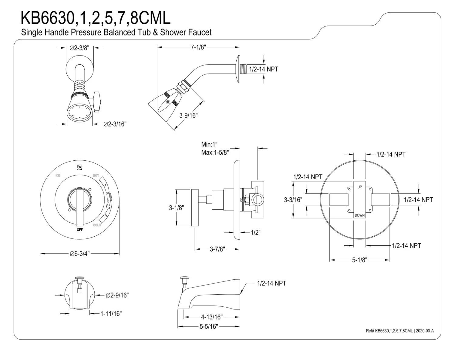 Kingston Brass KB6631CML Manhattan Single-Handle Tub and Shower Faucet, Polished Chrome