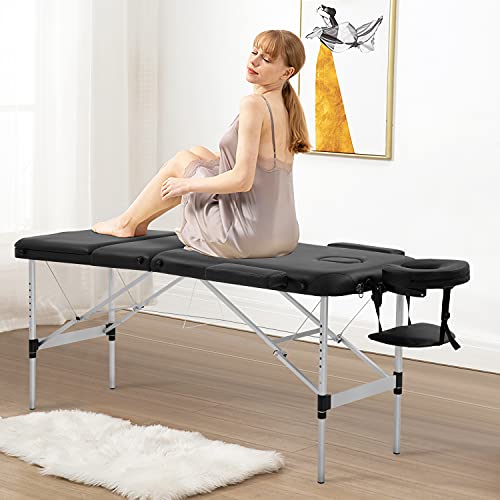 BestMassage Aluminium Massage Bed Portable Massage Table 24 inche Wide Lash Bed Heigh Adjustable 3 Folding Spa Table with Non-Woven Bag for Spa Footmassage Facial CareSpa Tattoo