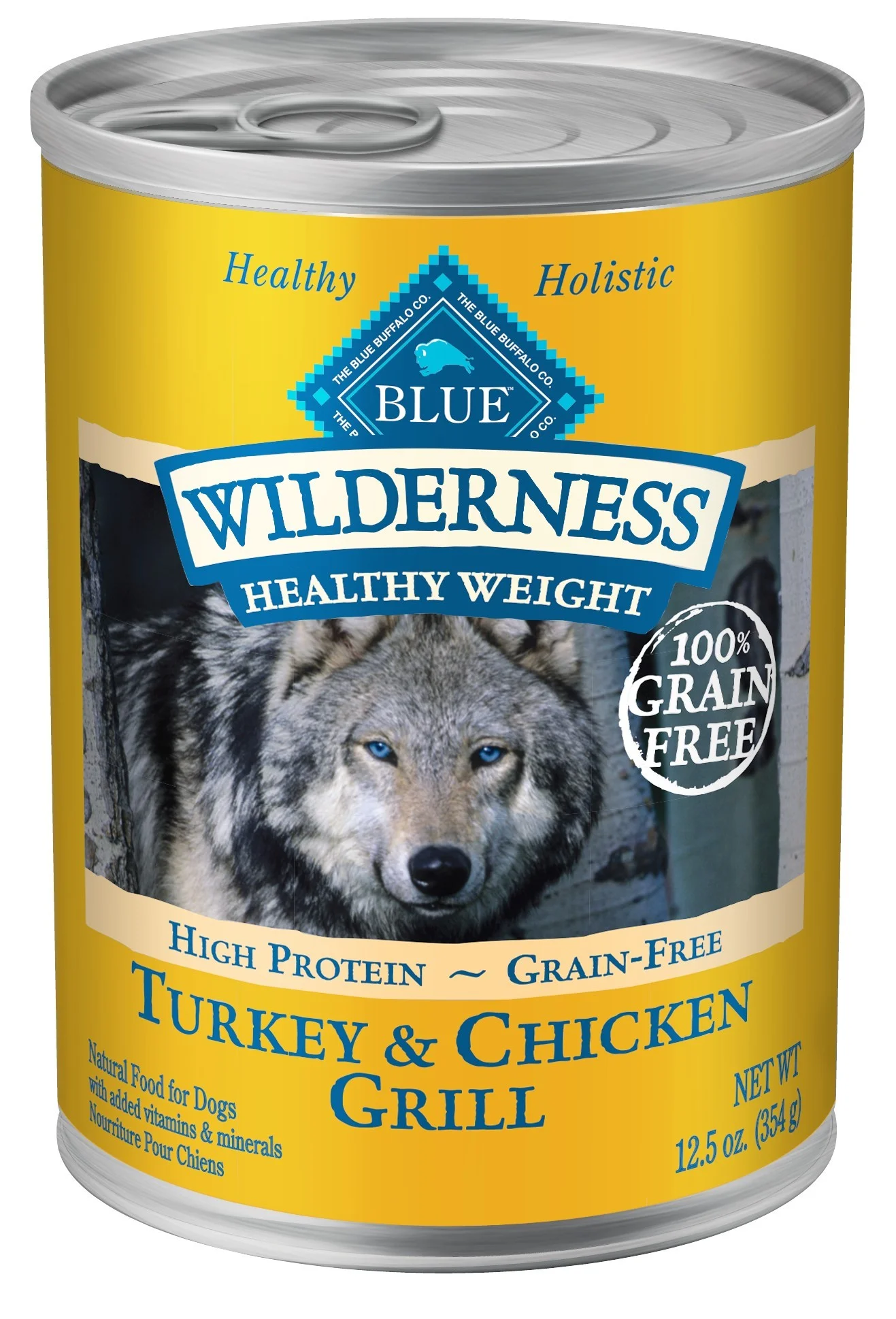 Blue Buffalo Wilderness High Protein Grain Free, Natural Adult Healthy Weight Dog Wet Food, Turkey & Chicken Grill 12.5-oz can (pack of 12)