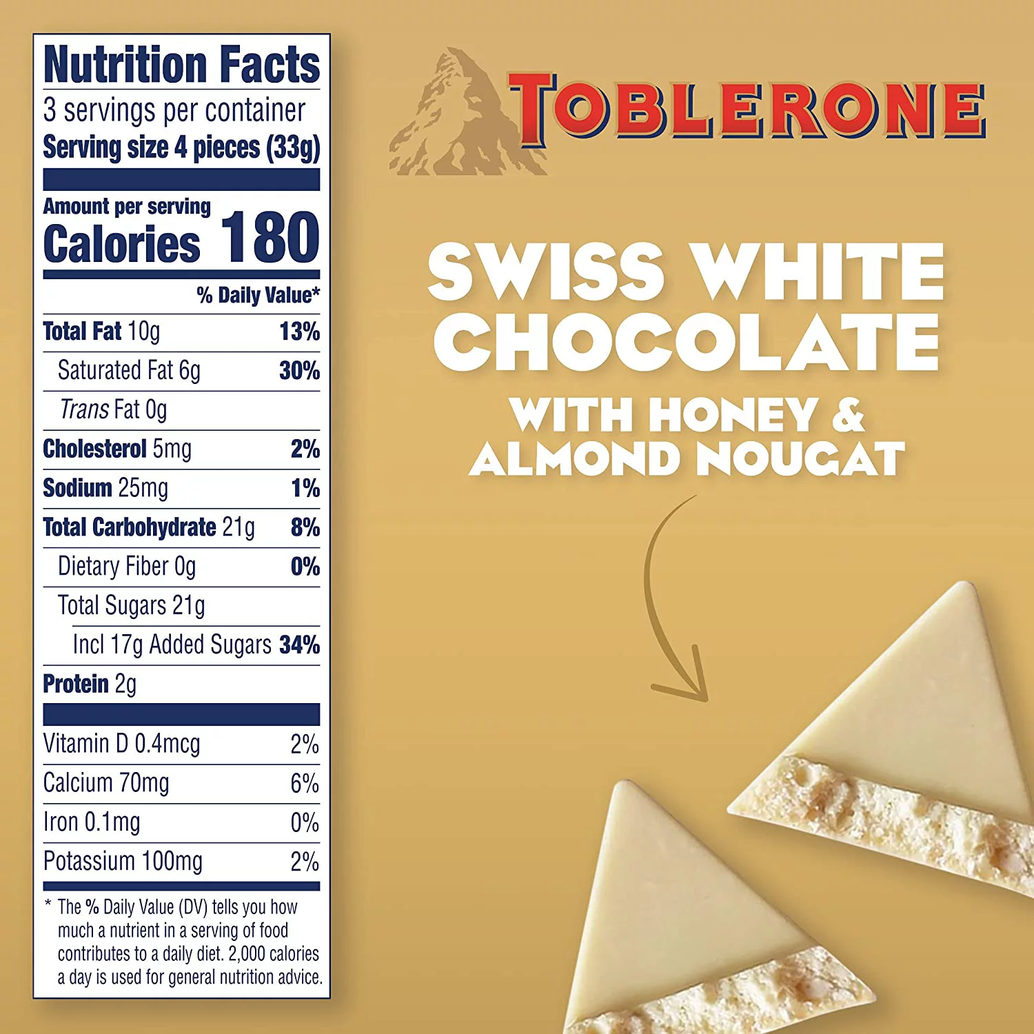 TOBLERONE: Swiss White Chocolate Bar: 12 Count