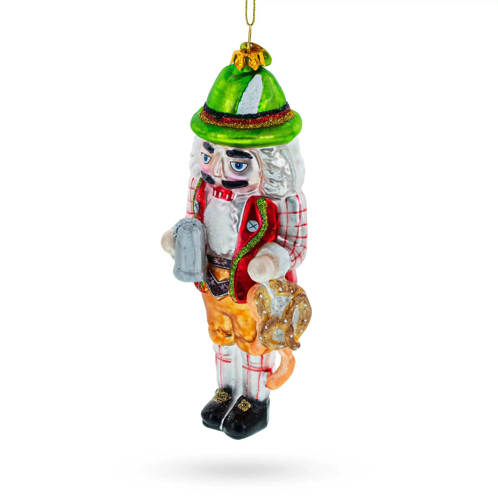 Cheers to Tradition: Bavarian Nutcracker with Beer Stein - Blown Glass Christmas Ornament