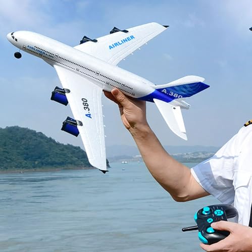 RC Airbus 747 A380 2.4G Remote Control Electric Plane Four Motor RC Airplane Toy RC Airliner with LED Lights Drop Resistant Aircraft 2 Batteries EPP Airplane for Beginners Kids Gifts (A-380)