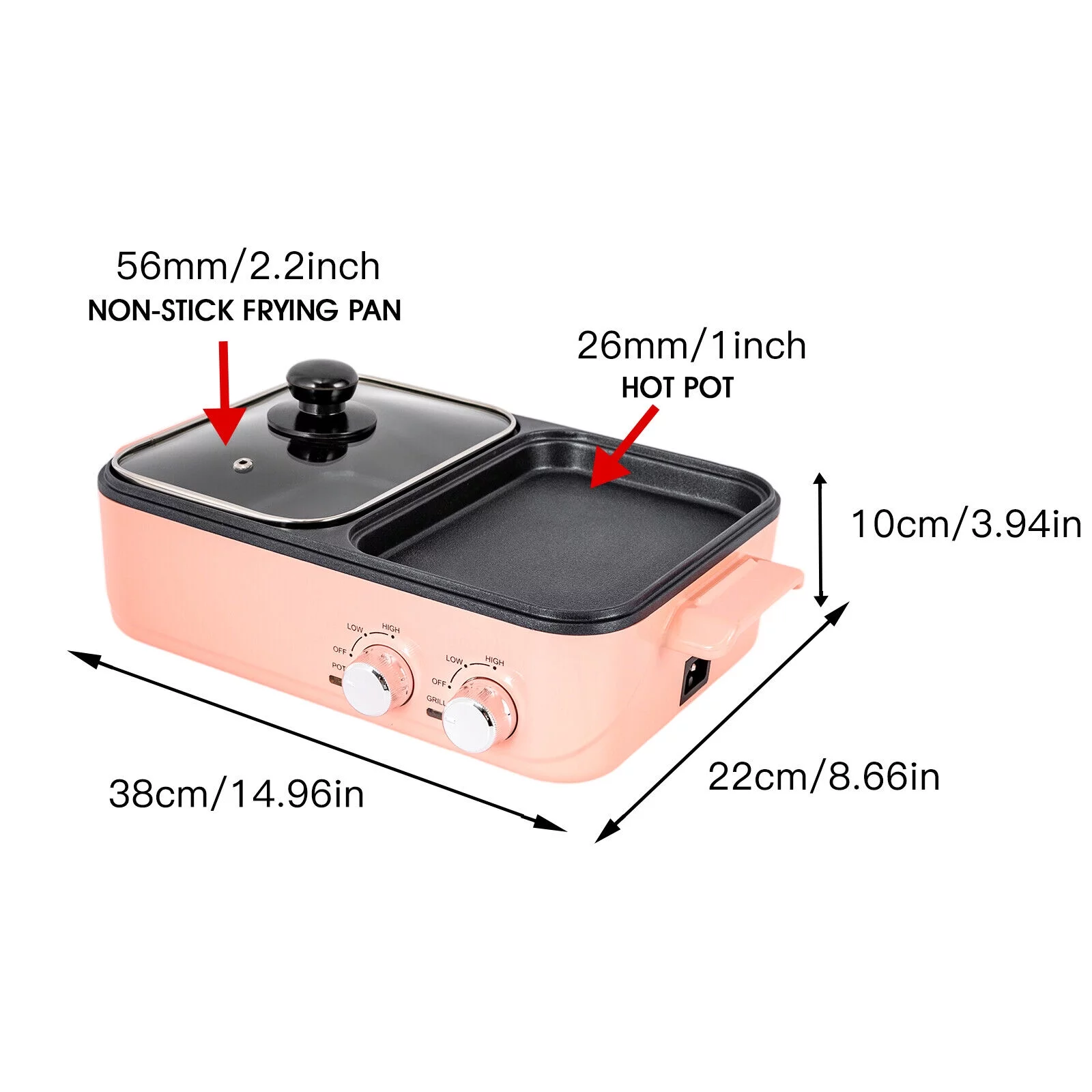 2 in 1 Electric Hot Pot 1500W Non-Stick Korean BBQ Plate Pan Shabu Grill Barbecue