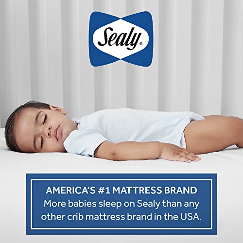 Sealy Baby Firm Rest Antibacterial Breathable Crib Mattress, Made in USA, GREENGUARD Gold Certified, 204 Steel Coils, 2 Stage, Toddler Bed Fit, Waterproof, Non Toxic, Safety & Quality Tested, 52x28