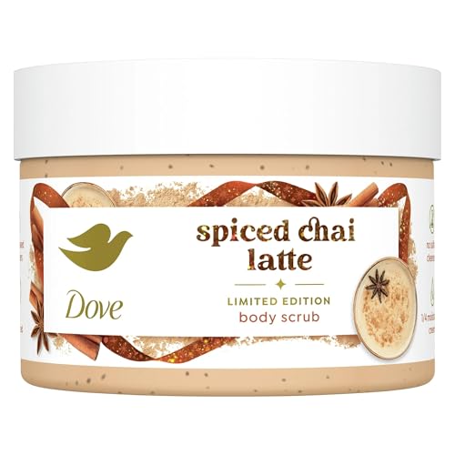 Dove Exfoliating Body Scrub – Spiced Chai Latte, Deeply Nourishing Exfoliant with ¼ Moisturizing Cream, 10.5 oz