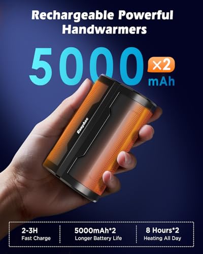 EasyAcc Hand Warmers Rechargeable 2 Pack, 10000mAh Magnetic Hand Warmers, 18Hrs Long Heating, with Camping Hook, Portable Power Bank, Pocket Size, Gifts for Christmas, Camping