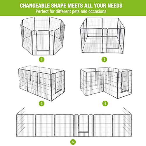 8 Panels Dog Playpen Dog Exercise Pen Heavy Duty Dog Fence Portable Puppy Cats Rabbits Playpen Indoor Outdoor (8 Panels, 31 Inch) Slivery Black