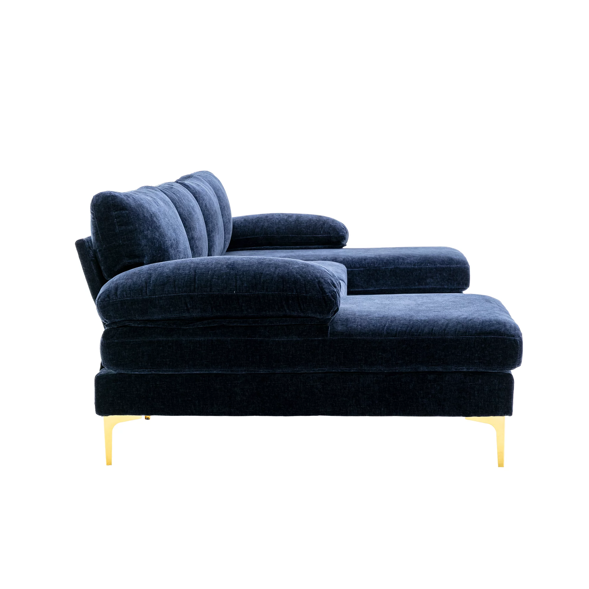 HOMEFUN 110 in W Navy Blue 4-piece U Shaped Fabric Modern Sectional Sofa with 2 Arms and Golden Metal Legs