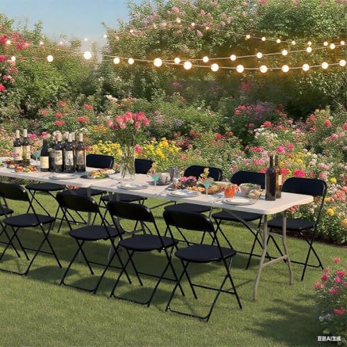 10 Pack White Plastic Folding Chairs, Portable Stackable Commercial Party Folding Chairs with Steel Frame 350lbs for Home Office Outdoor Indoor Office Wedding Party Events