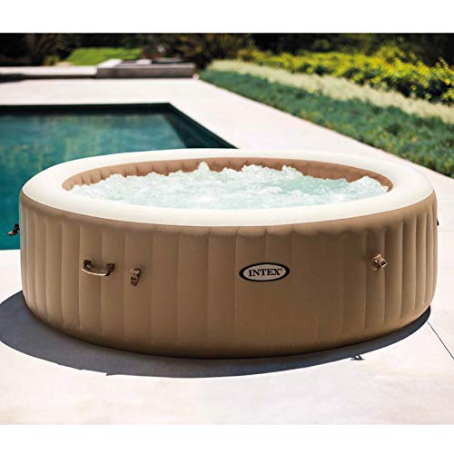 INTEX 28425EH PureSpa Bubble Massage Spa Set Outdoor Inflatable Portable Hot Tub, Includes Energy Efficient Spa Cover, Saltwater System Ready, 4 Person, 77in x 28in