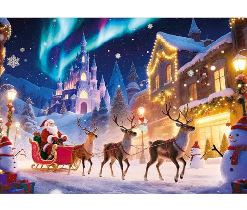 Christmas Jigsaw Puzzles for Adults 1000 Pieces - Santa Claus Under Aurora Borealis - 27 x 20 in - Xmas Winter Holiday Puzzle for Adults - Challenging Family Puzzle Perfect for Game Nights