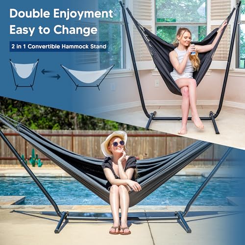 SUNCREAT 2-in-1 Hammocks Hammock Chair with Stand, 475 lbs Capacity, Heavy Duty Two Person Hammock with Stand, Patent Pending, Blue Stripe