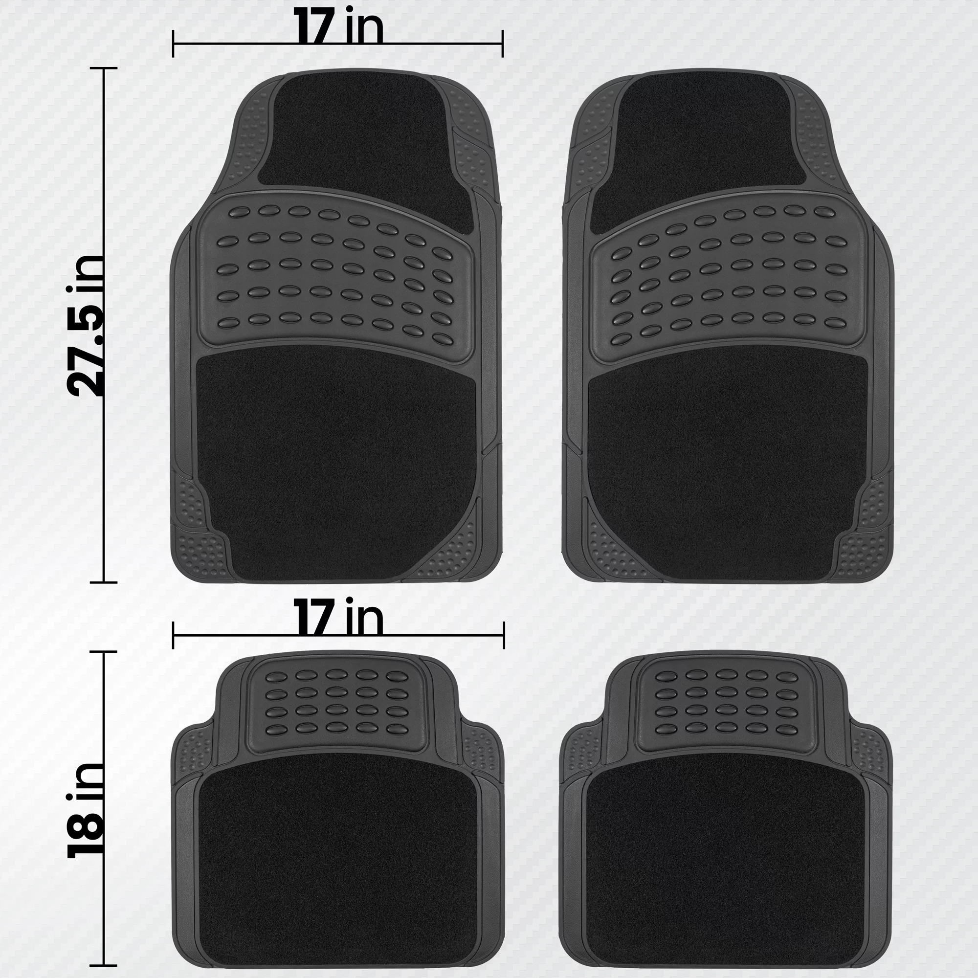 BDK  MT-484-BK HybridMat Automotive Rubber & Carpet Floor Mats, Universal Front & Rear Seat Mat Set