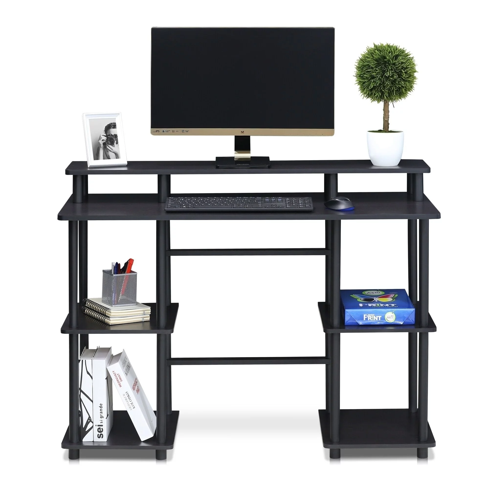 Porch & Den  Longfellow Espresso/Black Computer Desk with Top Shelf
