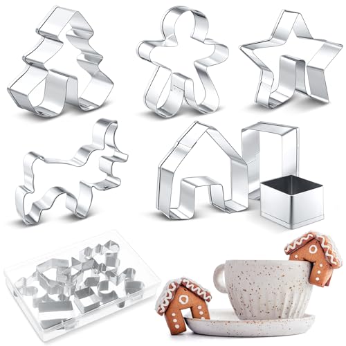 7 Pcs Christmas Mug Topper Cookie Cutters Mug Hugger Cookie Cutters over The Edge Cup Rim Cookies Cutter Stainless Steel for Christmas Coffee Mugs Hanging Gingerbread House DIY Cake Decoration