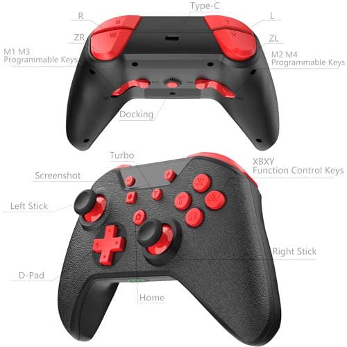 Switch Controller, Wireless Controller Compatible Nintendo Switch/Switch OLED/PC/Android/IOS with Turbo Motion Vibration (Black)