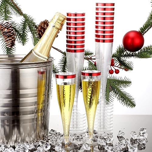 Zubebe 100 Pcs Plastic Champagne Flutes 4.5oz Classic Champagne Clear Plastic Cups Wedding Party Toasting Cocktail Cups Bulk Home Toasting Drinking Party(Blue)