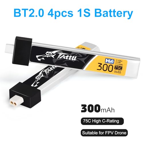 4pcs BT2.0 300mAh 1S Battery 3.8V 75C FPV Lipo Battery with BT2.0 Plug Connector for FPV Tiny Whoop 1S Brushless Whoop Drone