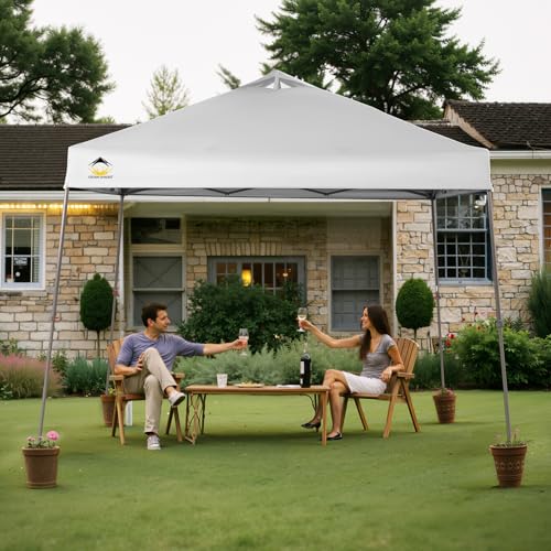 CROWN SHADES Pop Up Canopy - 11x11 Base Canopy Tent with One Push Setup - Pop Up Tent for Events, Parties, Camping - Gazebo with Wheeled Bag, Silver Coated 9x9 Top, White