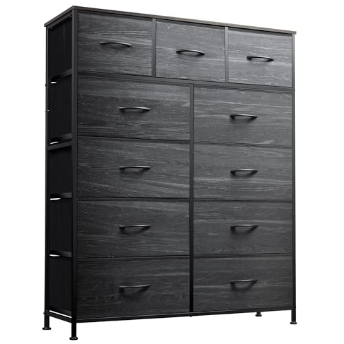 WLIVE Tall Dresser for Bedroom, Fabric Dressers Storage Tower, Dresser & Chest of Drawers Organizer Unit with 11 Drawers, Storage Cabinet, Hallway, Closets, Steel Frame, Wood Top