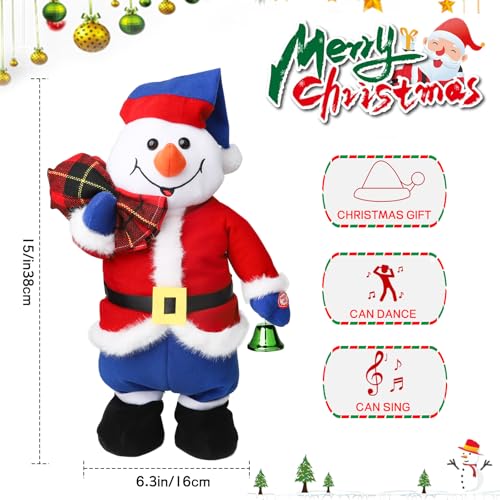 Jumping Singing Dancing Snowman Santa Plush Toys,Funny Novelty Electric Snowman Stuffed Animals Animated Christmas Plush Toy White Elephant Gifts 2025 Xmas Gift for Kids,15