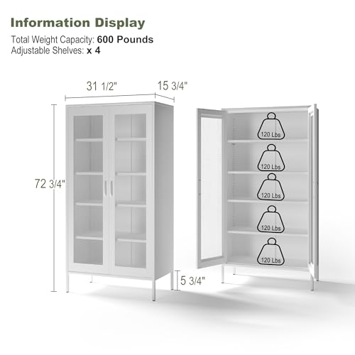 5 Tier Metal Farmhouse Storage Cabinet with 2 Barn Door, 4 Adjustable Shelves and Legs, for Kitchen, Dining Room, Bathroom, Living Room, Office