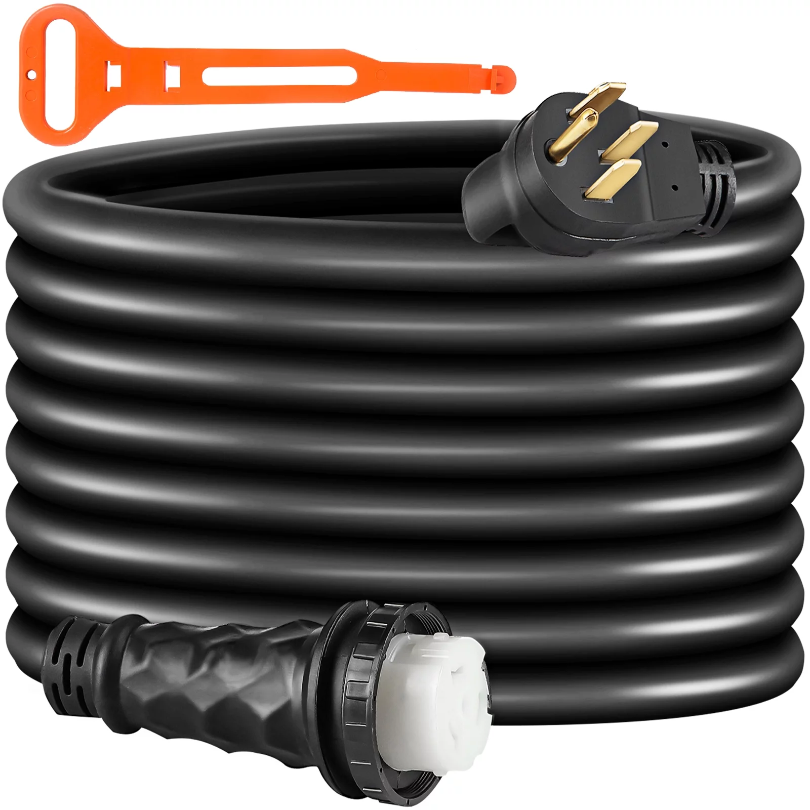 VEVOR RV Shore Power Extension Cord 50Ft 50 AMP Weatherproof Heavy Duty 6AWG/3C+8AWG/1C Twist Lock Cord 50 Amp RV Replacement Cord UL and CSA Approved with Molded Connector and Patented Handle