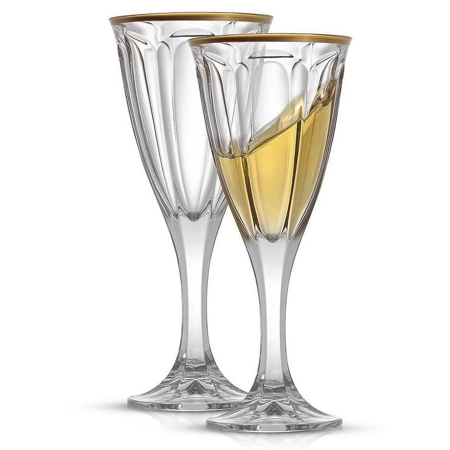 JoyJolt Windsor European Crystal White Wine Glasses with Gold Rim, Set of 2