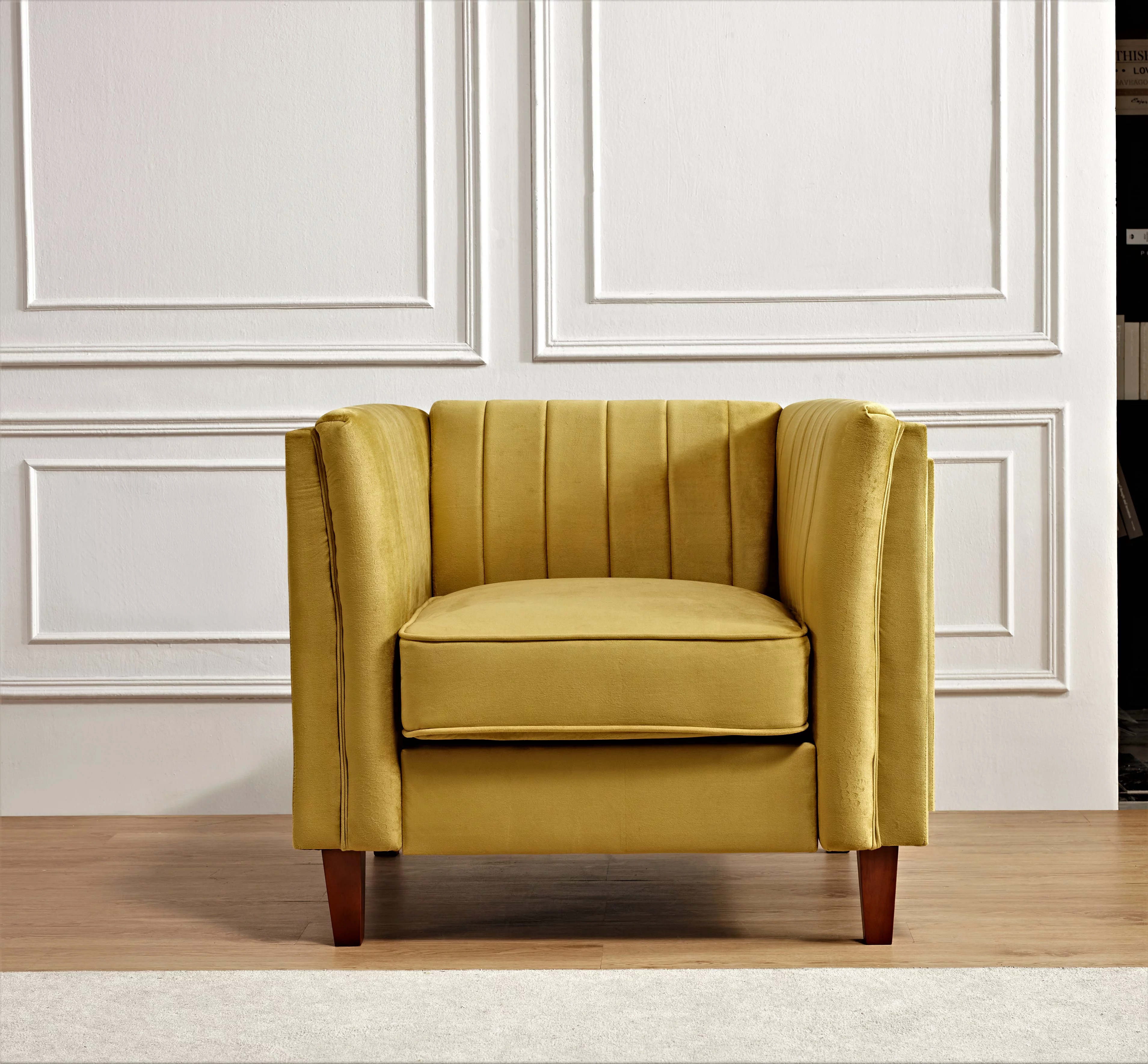 Uspridefurniture Plainfield Line Tufted Square Velvet Armchair,Yellow