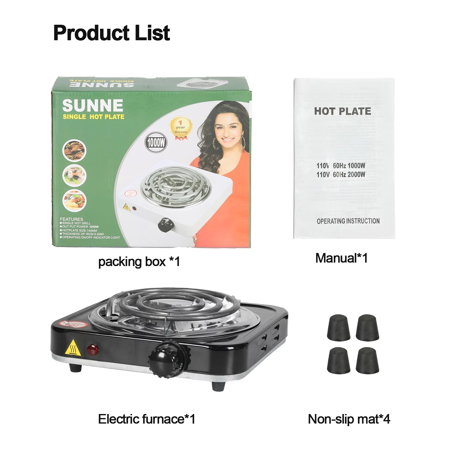 1000W Single Burner Hot Plate Adjustable Temperature Electric Furnace Kitchen Cooker 110V US