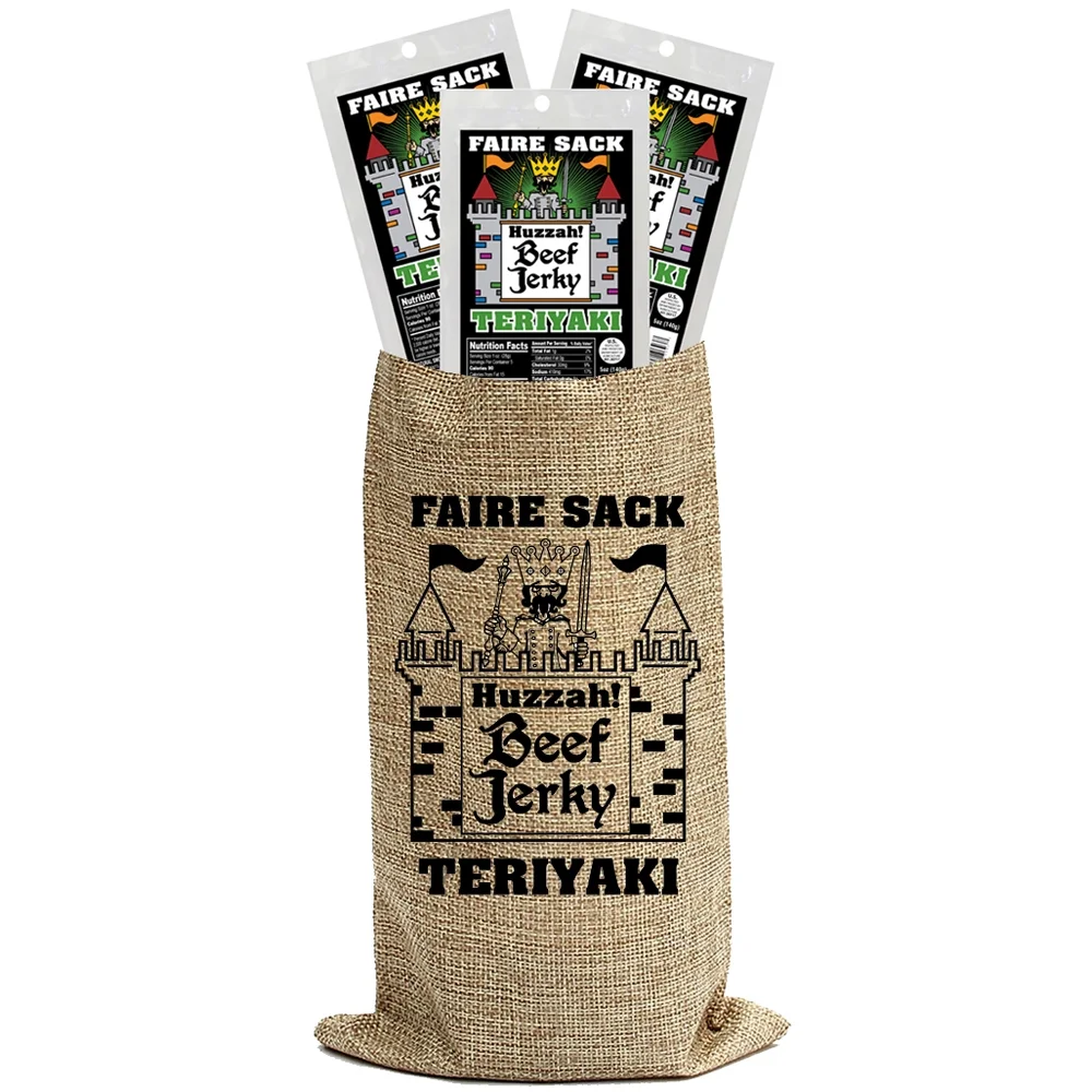 Buffalo Bills Teriyaki 5oz Faire Sack Huzzah Beef Jerky in Burlap Wine Bag (3 packs teriyaki beef jerky)