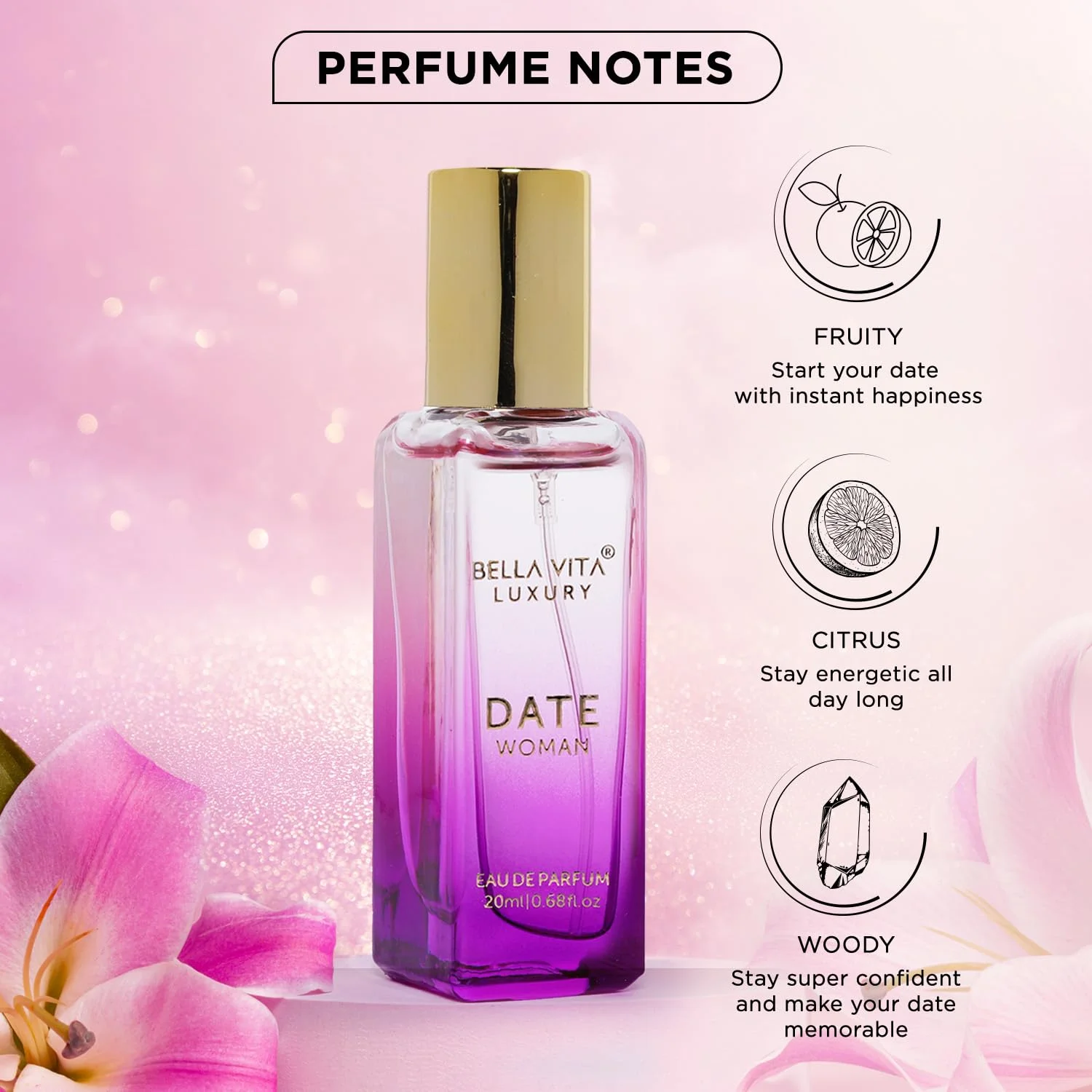 Bella Vita Luxury Date Eau De Parfum Perfume for Women |Fruity & Spicy Long Lasting EDP Frgarance Scent, 20ml