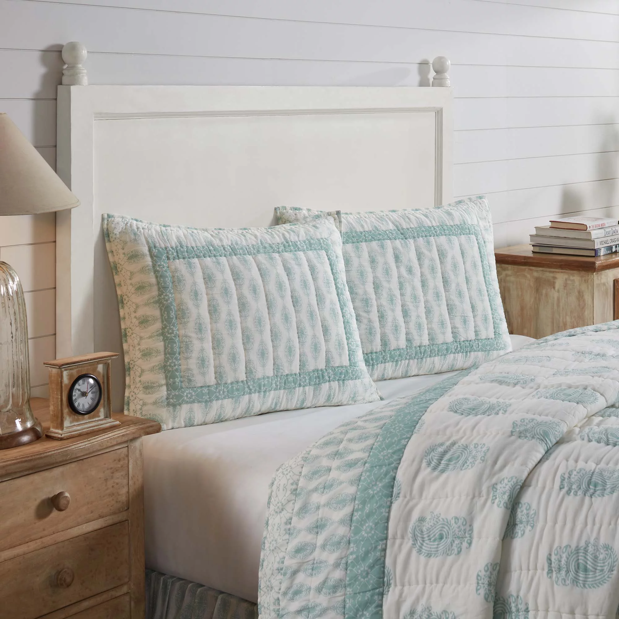 VHC Brands Avani Sea Glass Green Boho Farmhouse Bedroom Decor, Standard Sham 21x27