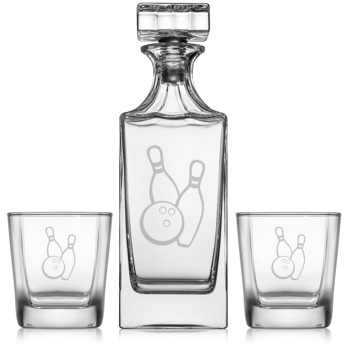 Whiskey Decanter Gift Set With 2 Whiskey Old Fashioned Rocks Glasses Bowling Ball And Pins