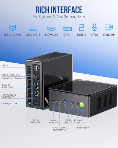 GMKtec M5 Plus Mini PC, AMD Ryzen 7 5825U (Upgraded 7430U/ 5700U), 16GB RAM&512GB PCIe3.0 SSD Desktop Computer with Dual 2.5G LAN, BT 5.2, WiFi 6E, Triple Display/Home & Office