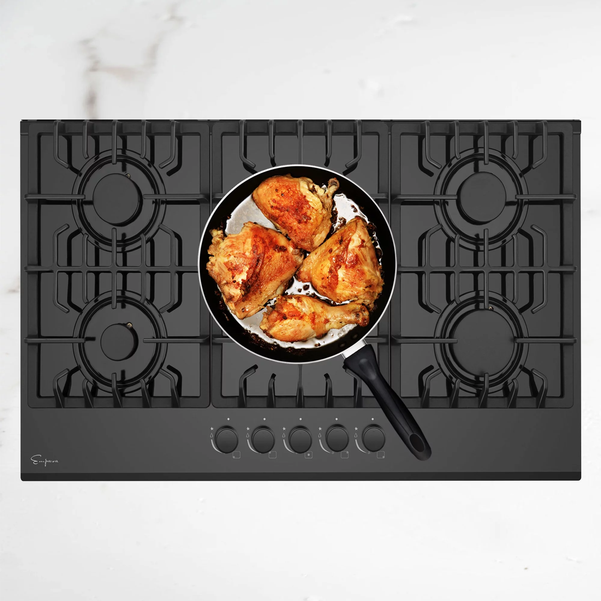 Empava 30 in. Gas Stove Cooktop 5 Italy Sabaf Sealed Burners NG/LPG Convertible in Black Tempered Glass , EMPA-30GC26