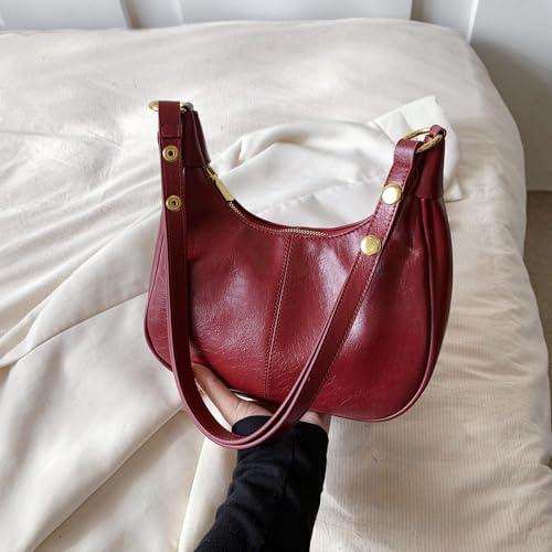 Shoulder Bags for Women Small Hobo Bags Crescent Shaped Cute Retro Tote Handbag Mini Clutch Purse with Zipper Closure