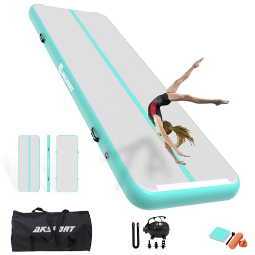 AKSPORT Inflatable Gymnatsics Mat Tumble Track 10ft 13ft 16ft 20ft 23ft Air Tumbling Mat with Air Pump for Home Use/Training/Cheerleading/Yoga
