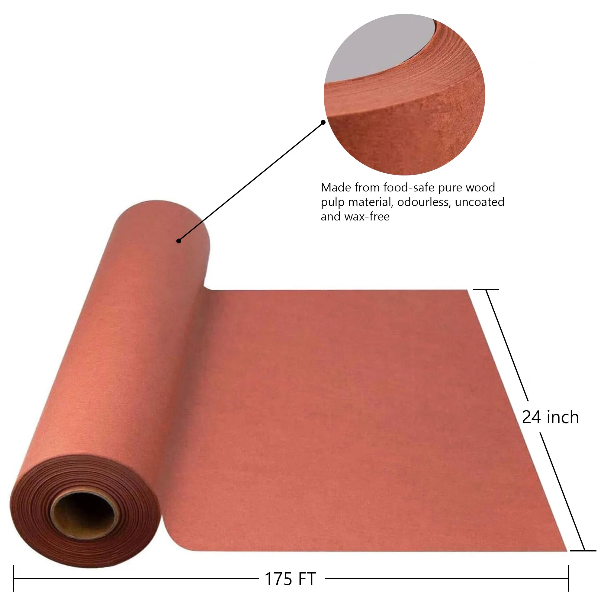 Tripumer Heavy Duty Butcher Paper Roll 24inch X 175feet Barbecue Paper Food Grade Kraft Paper Roll Barbecue Barbecue Paper for Smoked All Kinds of Meats Wraps and Placemats