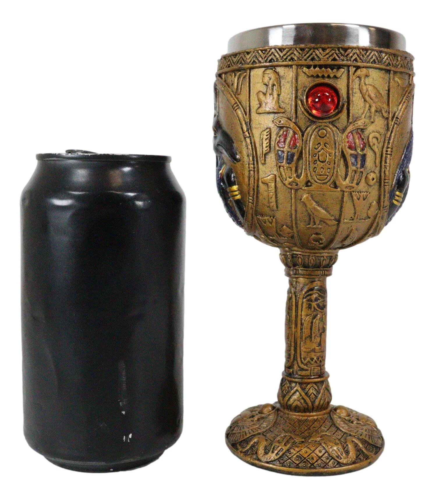 Ebros Ancient Egyptian Seth Wine Goblet in Golden Hieroglyphic Design 6oz 7