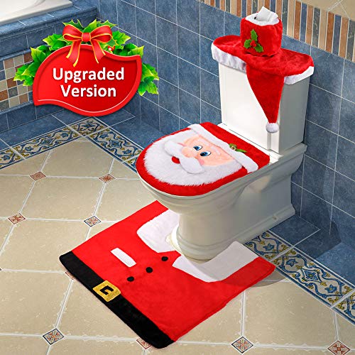 D-FantiX 3D Nose Santa Toilet Seat Cover and Rug Set Funny Christmas Decorations Bathroom Set of 5 2025